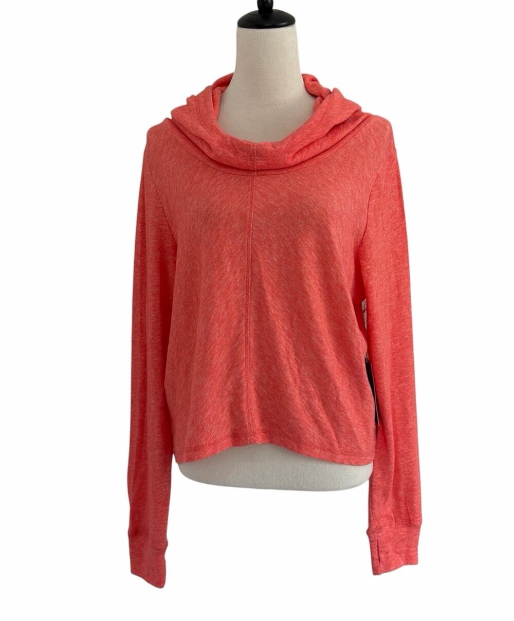 Tentree Organic Cotton Hooded Pullover Top Womens Large Orange Long Sleeves NWT